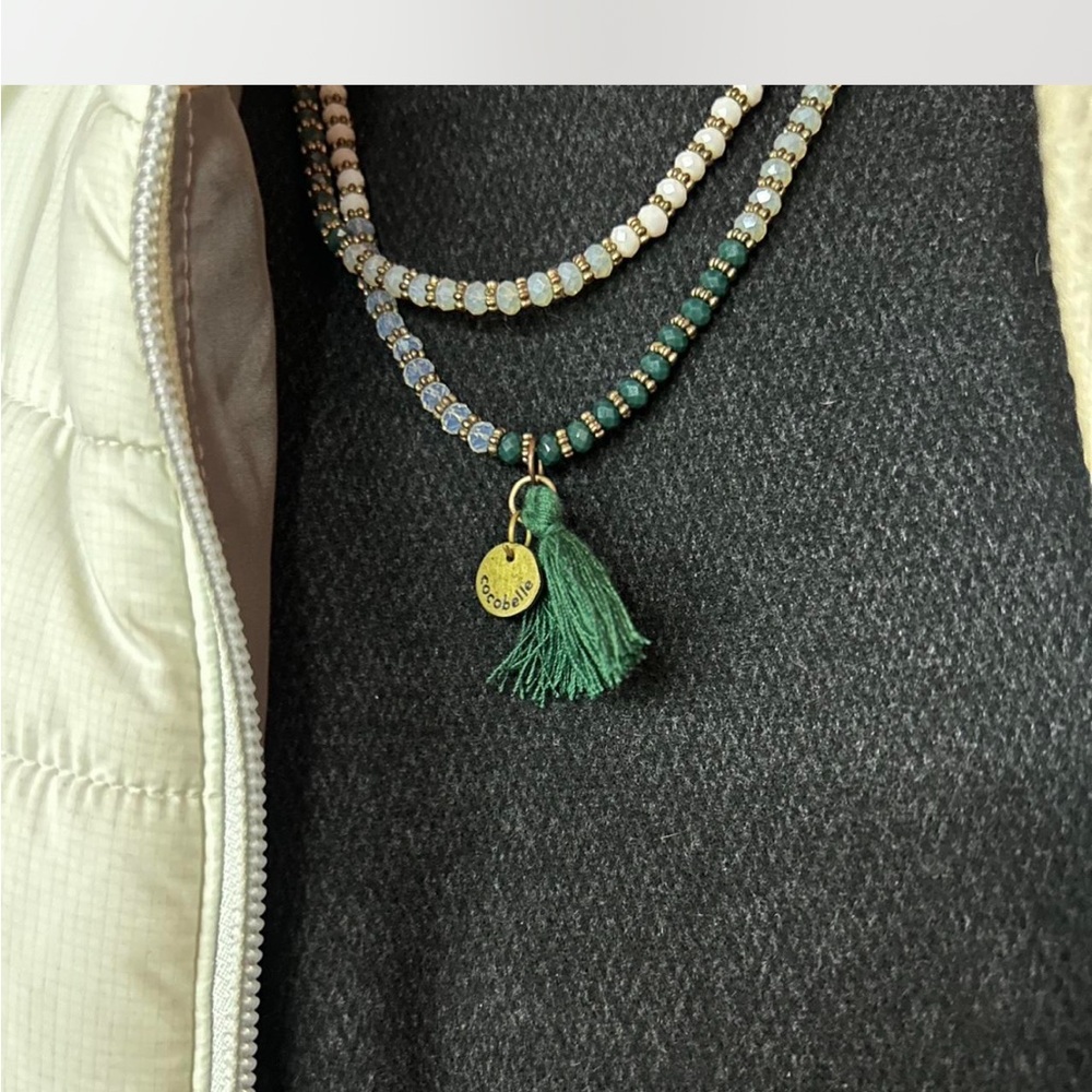 Cocobelle Elegant Green and Gold Beaded Necklace
